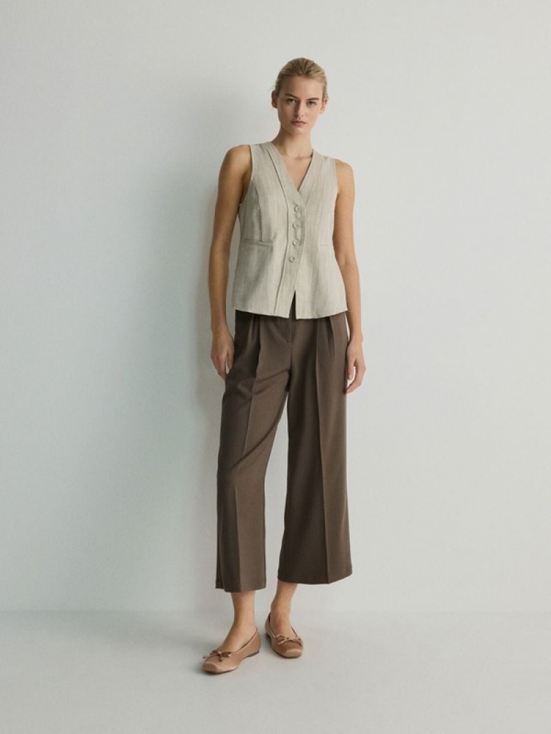 Reserved Linen Blend Weste Damen Beige | 4823-ZTQLC