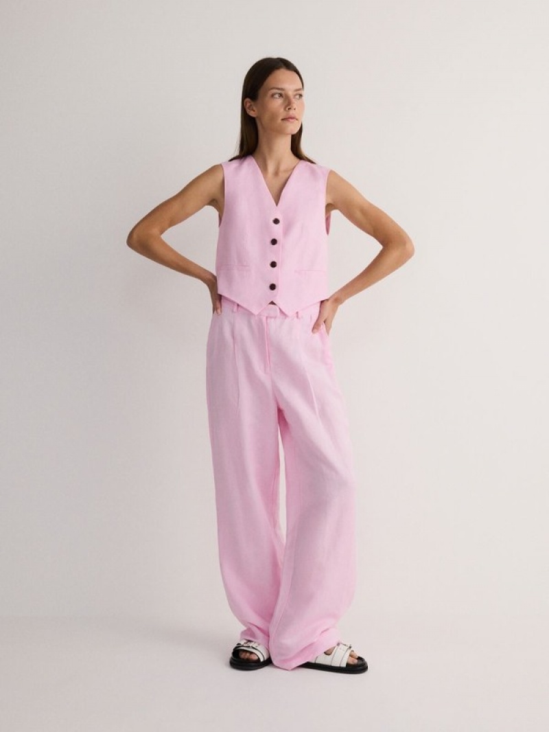 Reserved Linen Blend Weste Damen Rosa | 3649-UYFOE