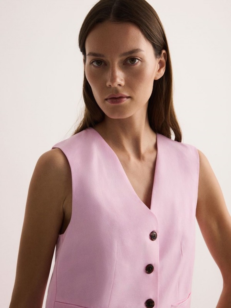 Reserved Linen Blend Weste Damen Rosa | 3649-UYFOE