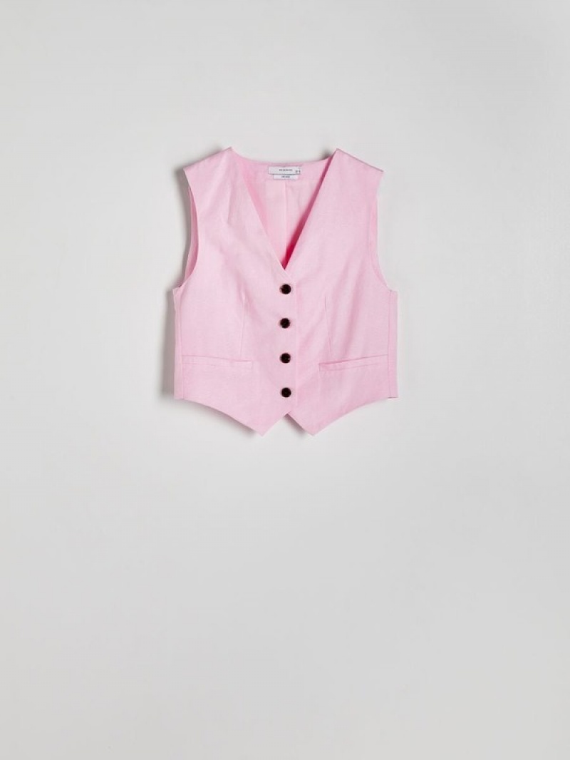 Reserved Linen Blend Weste Damen Rosa | 3649-UYFOE