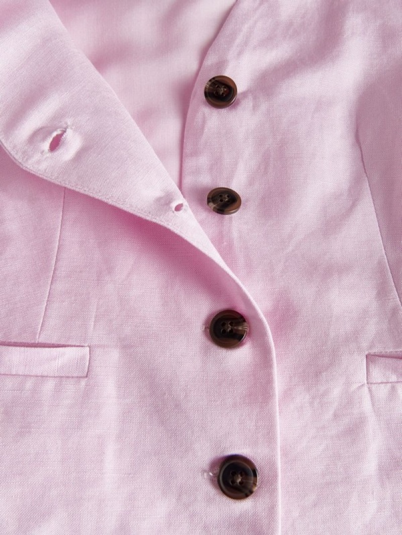 Reserved Linen Blend Weste Damen Rosa | 3649-UYFOE