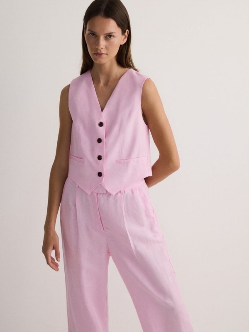 Reserved Linen Blend Weste Damen Rosa | 3649-UYFOE