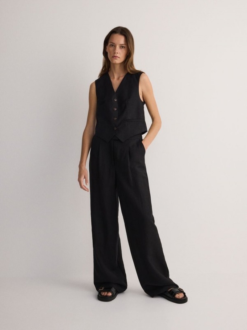 Reserved Linen Blend Weste Damen Schwarz | 6784-JHGZF