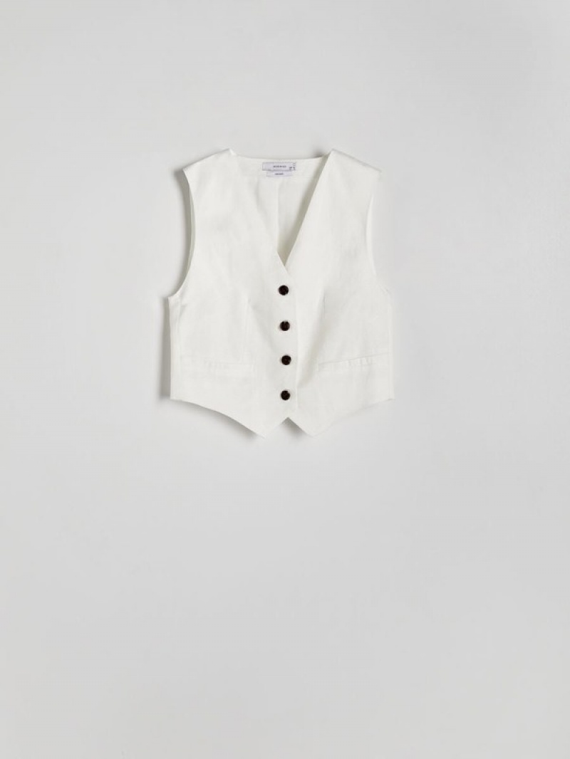 Reserved Linen Blend Weste Damen Weiß | 4306-MHQBS