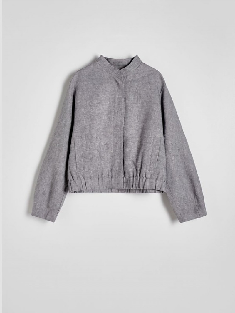 Reserved Linen Bomber Jacken Damen Hellgrau | 2986-UABSD