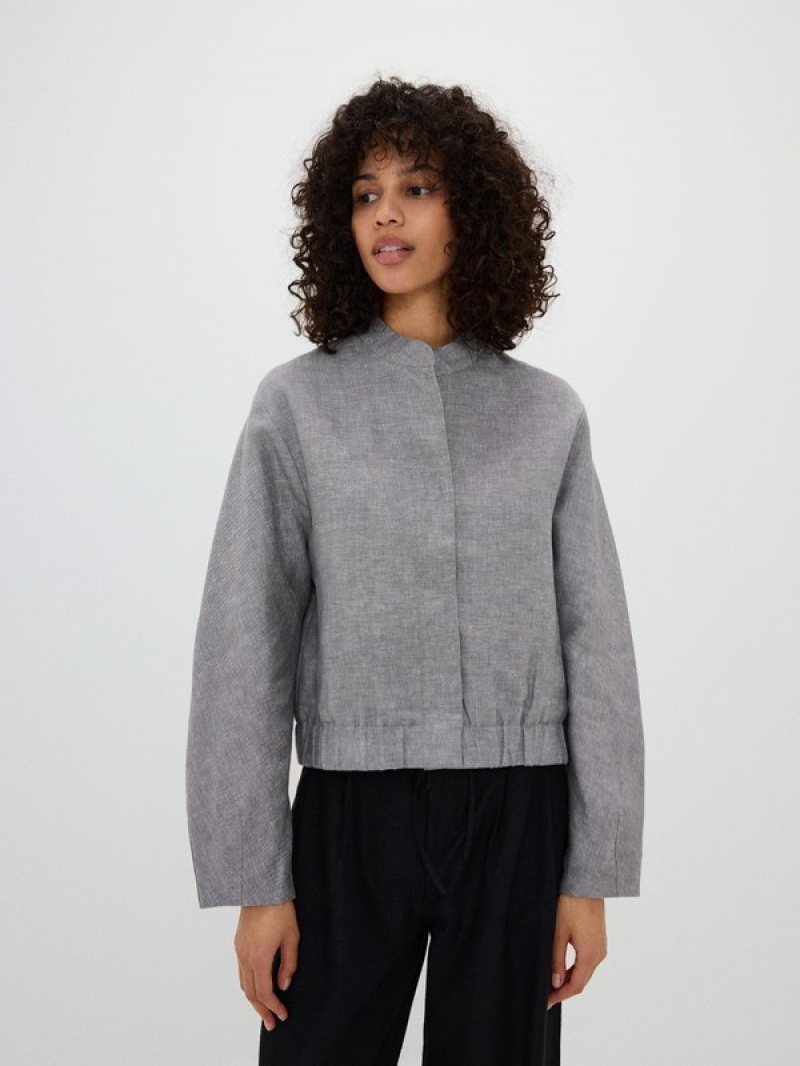 Reserved Linen Bomber Jacken Damen Hellgrau | 2986-UABSD