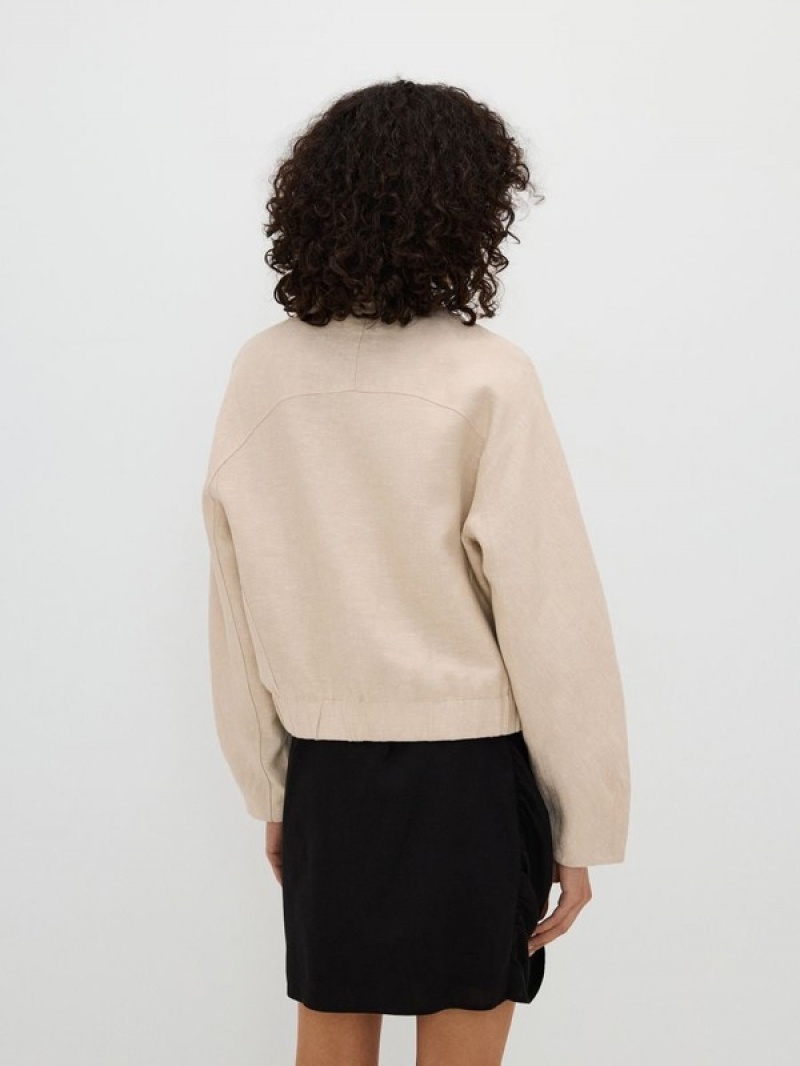 Reserved Linen Bomber Jacken Damen Weiß | 9412-NWTCL