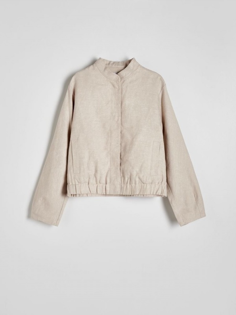 Reserved Linen Bomber Jacken Damen Weiß | 9412-NWTCL