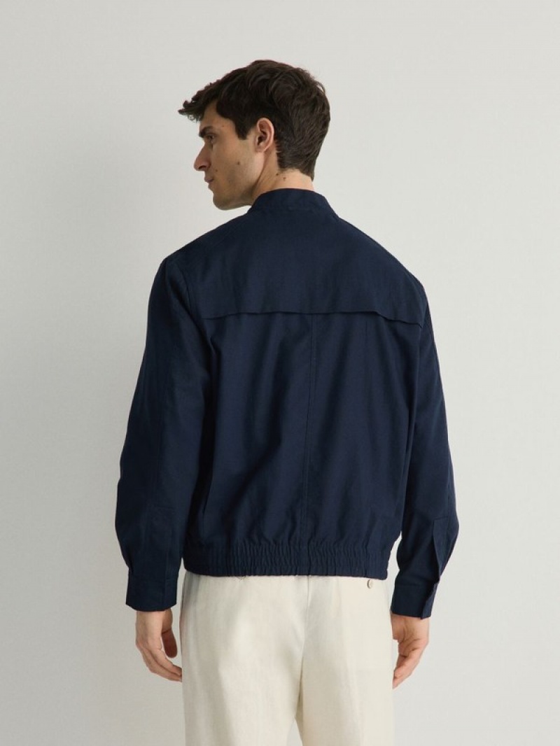 Reserved Linen Rich Bomber Jacken Herren Navy | 3821-QAOYI