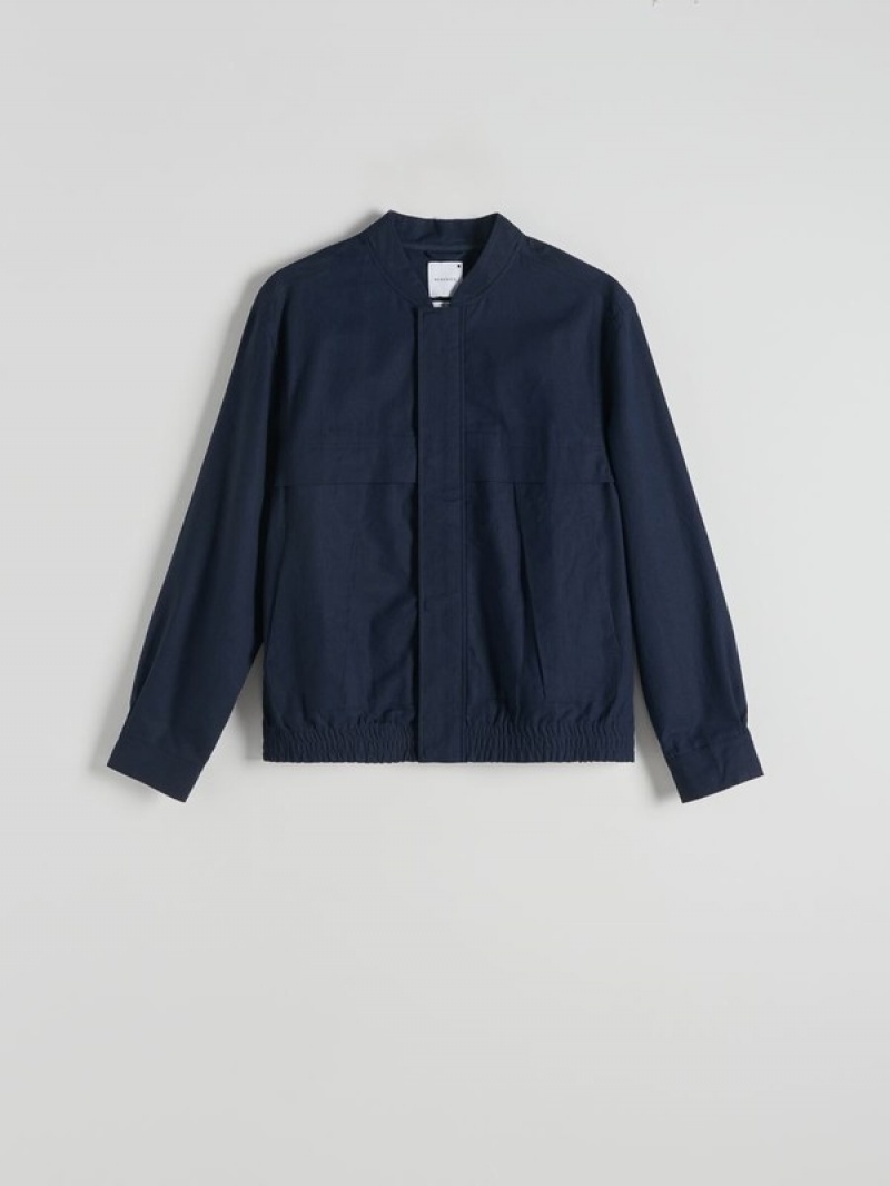 Reserved Linen Rich Bomber Jacken Herren Navy | 3821-QAOYI