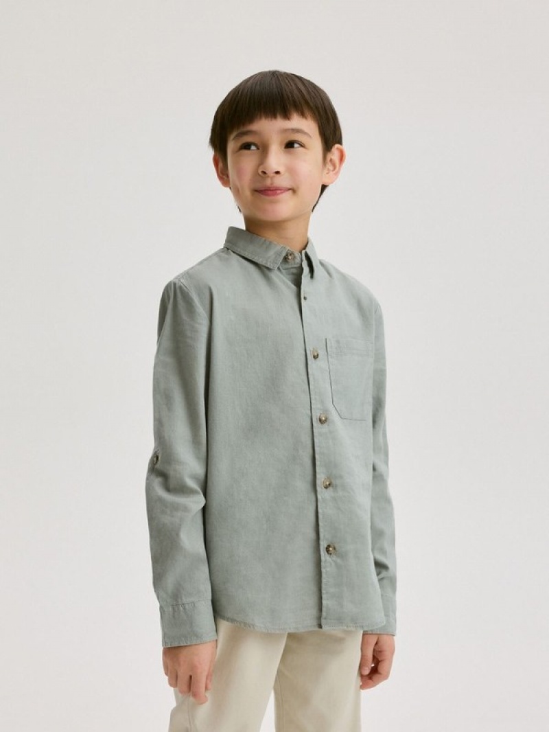 Reserved Linen Rich Hemd Jungen Grün | 1357-VNUJI