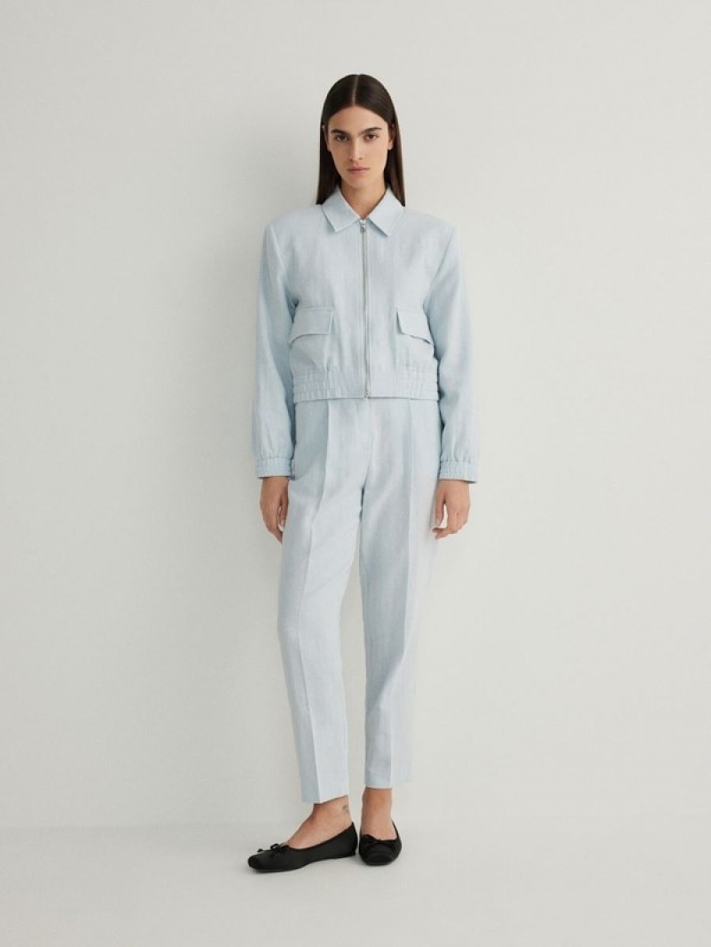 Reserved Linen Rich Jacken Damen Hellblau | 0159-LIBGA