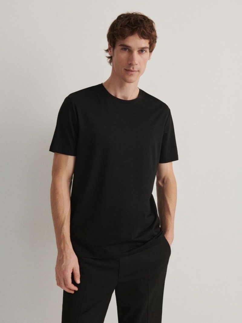 Reserved Lyocell Blend Plain T-shirts Herren Schwarz | 0219-QEFAU