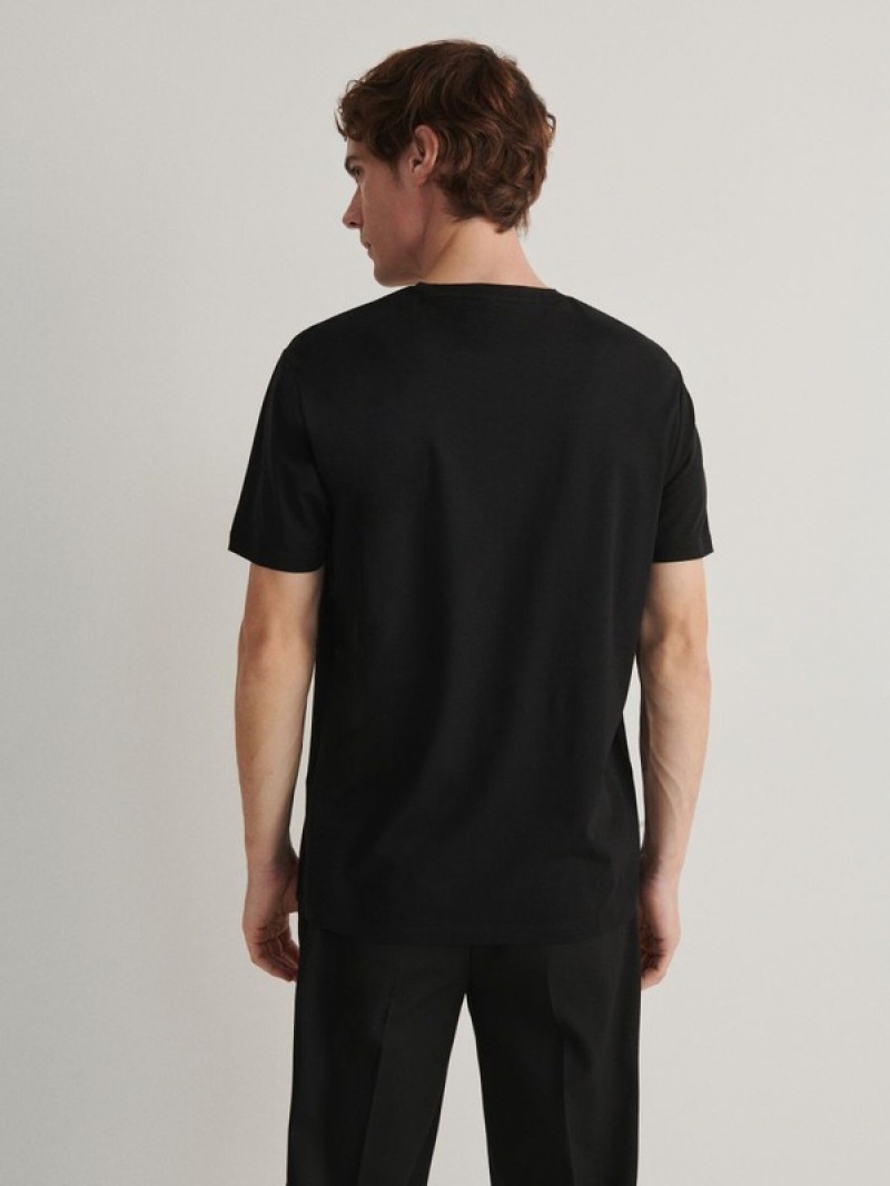 Reserved Lyocell Blend Plain T-shirts Herren Schwarz | 0219-QEFAU