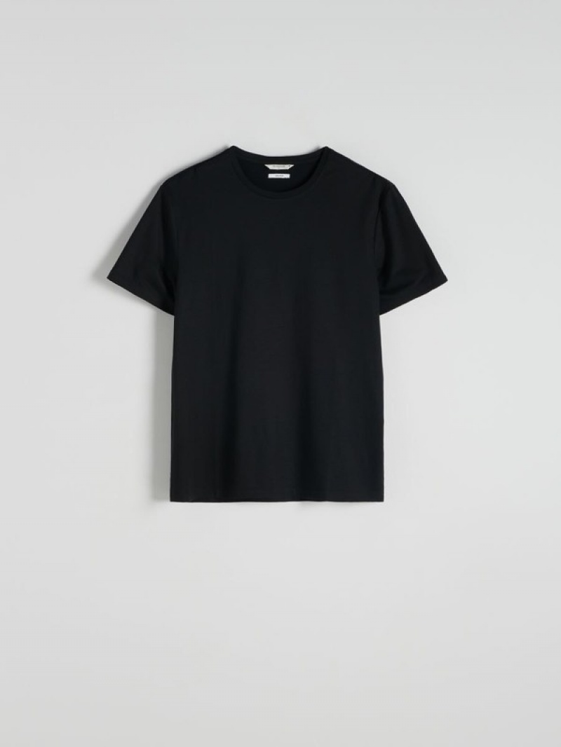 Reserved Lyocell Blend Plain T-shirts Herren Schwarz | 0219-QEFAU