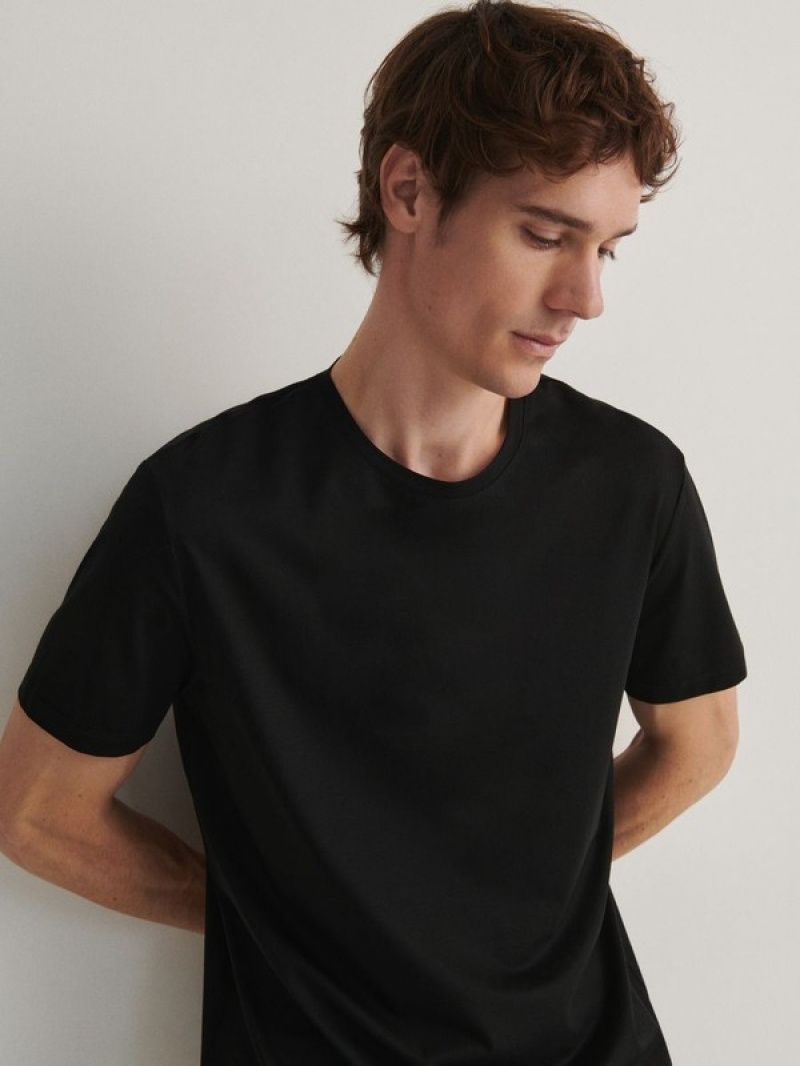 Reserved Lyocell Blend Plain T-shirts Herren Schwarz | 0219-QEFAU