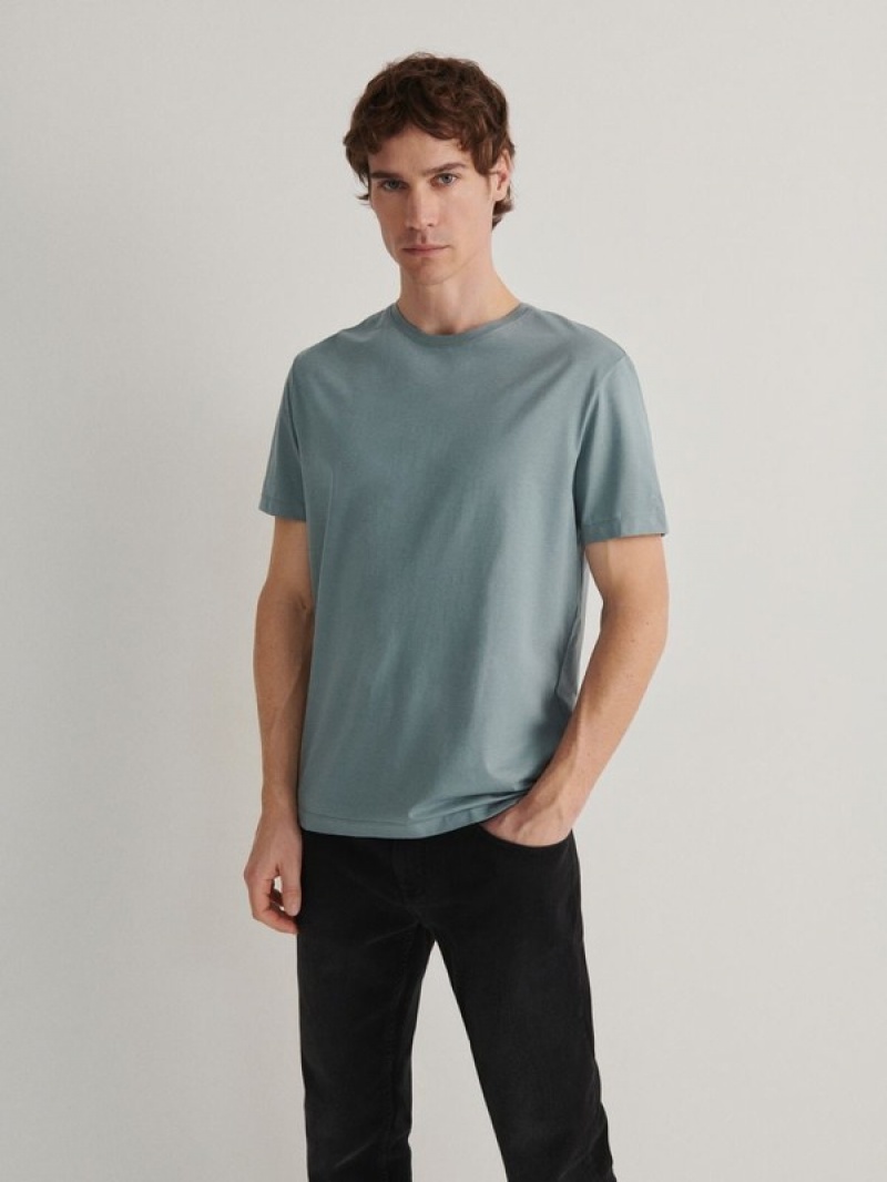 Reserved Lyocell Blend Plain T-shirts Herren Türkis | 5364-BKIGL