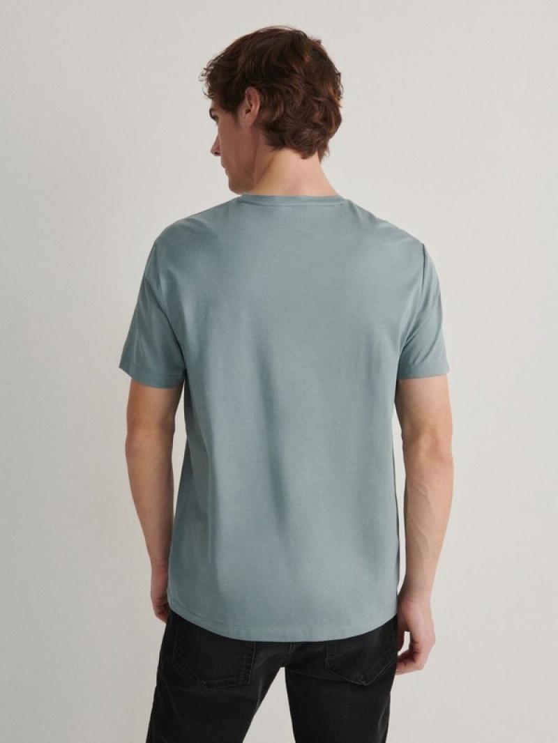 Reserved Lyocell Blend Plain T-shirts Herren Türkis | 5364-BKIGL