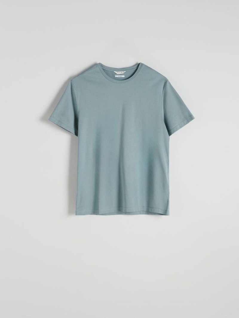 Reserved Lyocell Blend Plain T-shirts Herren Türkis | 5364-BKIGL