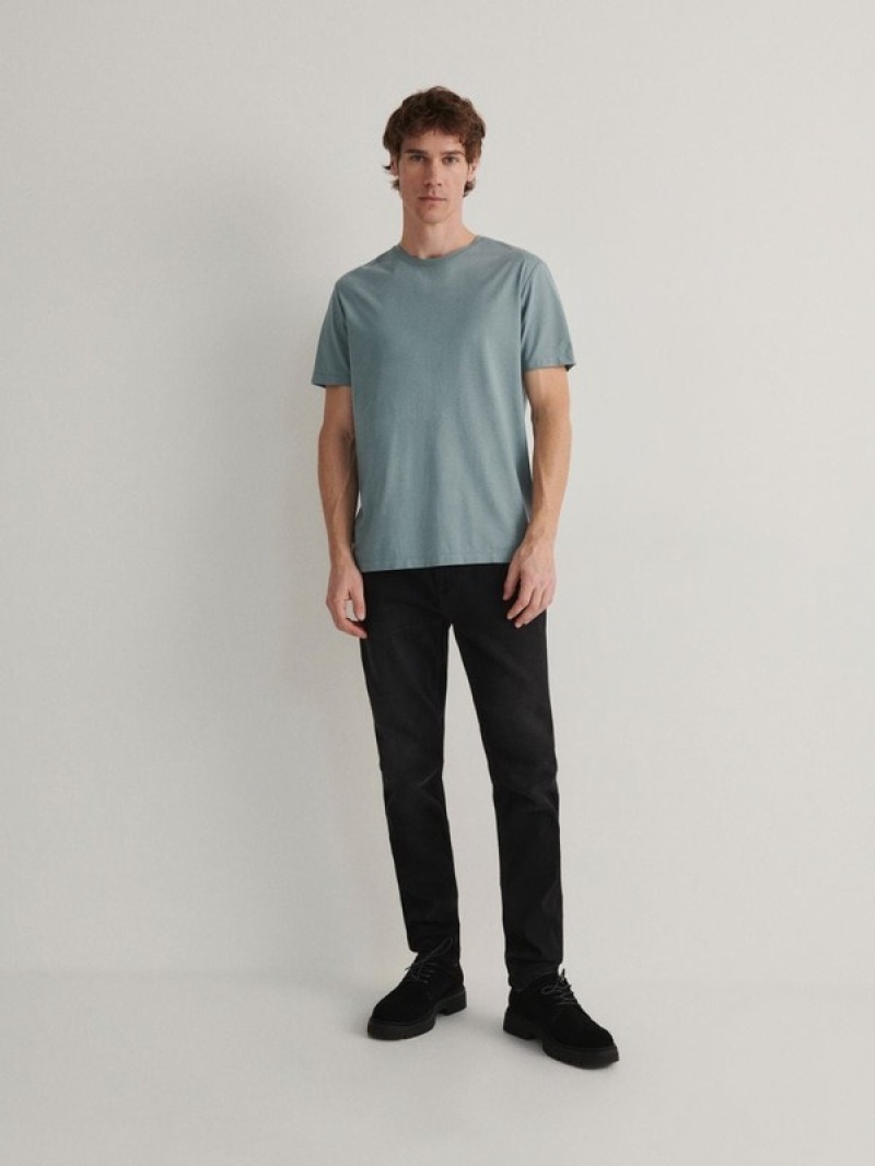 Reserved Lyocell Blend Plain T-shirts Herren Türkis | 5364-BKIGL