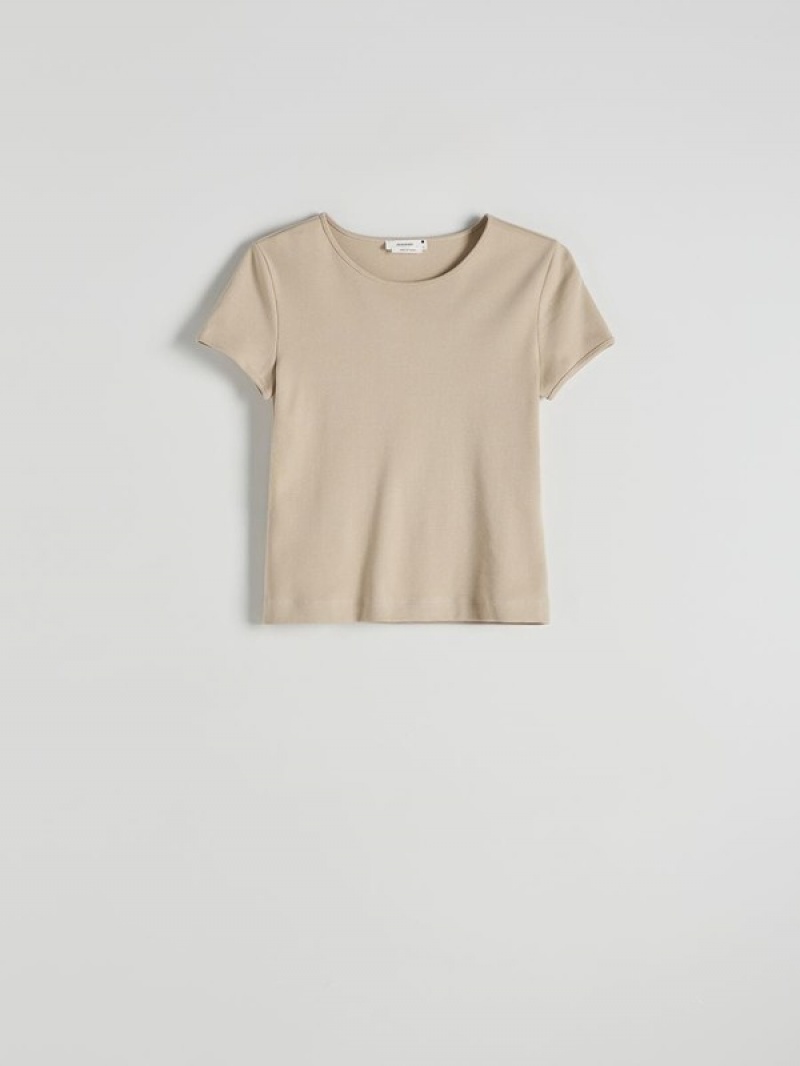 Reserved Mercerised Organic Baumwoll T-shirts Damen Beige | 2680-IYSAO