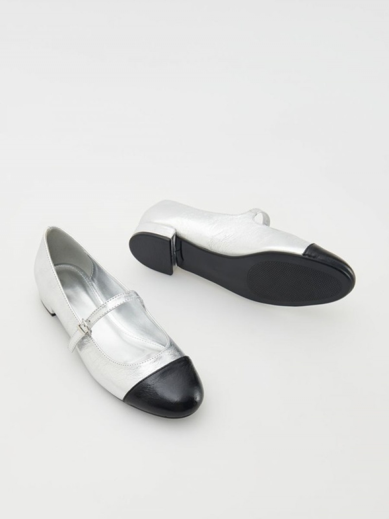 Reserved Metallic Ballerina Halbschuhe Damen Silber | 7186-XKIJH