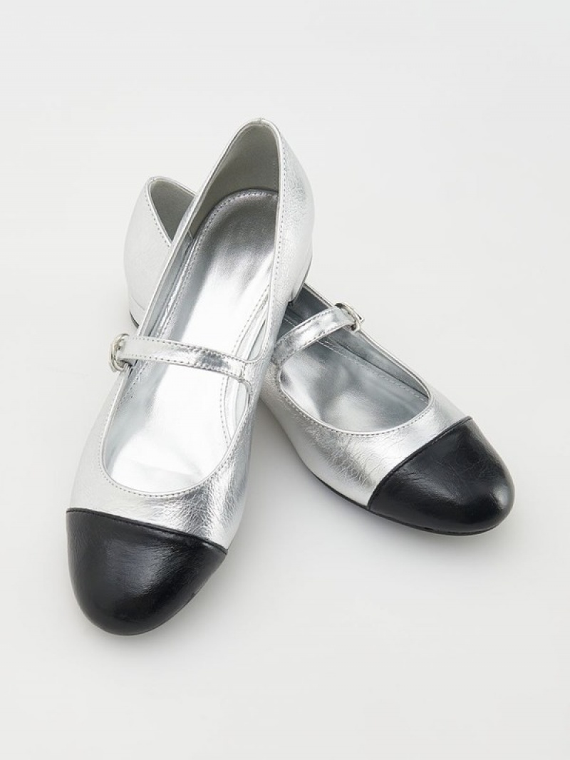 Reserved Metallic Ballerina Halbschuhe Damen Silber | 7186-XKIJH