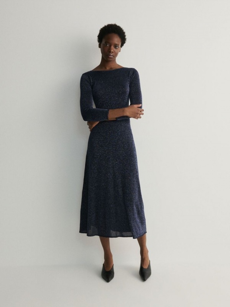 Reserved Metallic Effect Kleid Damen Navy | 1679-PWDGS