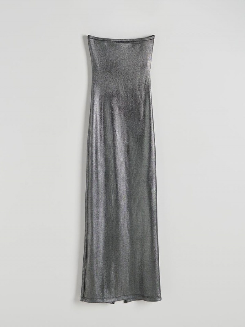 Reserved Metallic Effect Kleid Damen Schwarz | 6197-VCOID