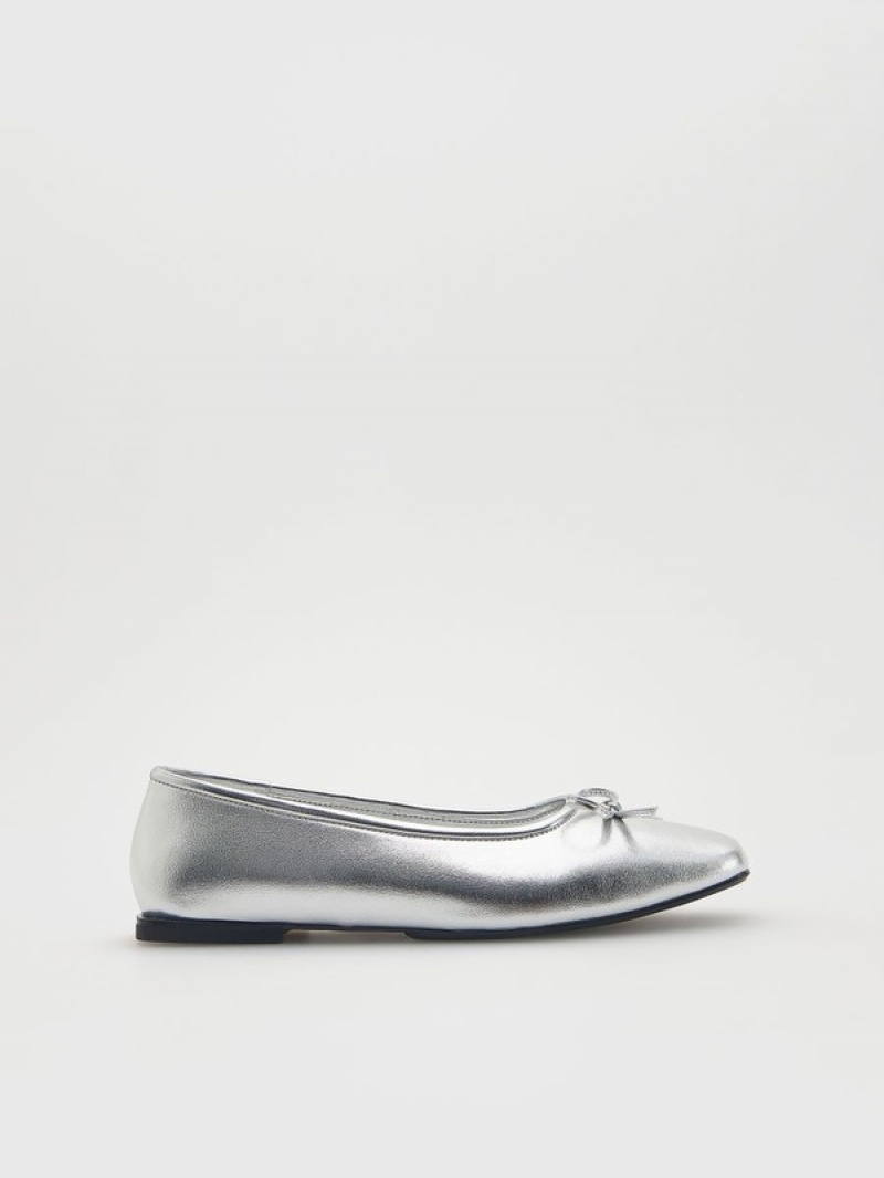 Reserved Metallic Natural Leder Ballerinas Halbschuhe Damen Silber | 5134-ZQSPH