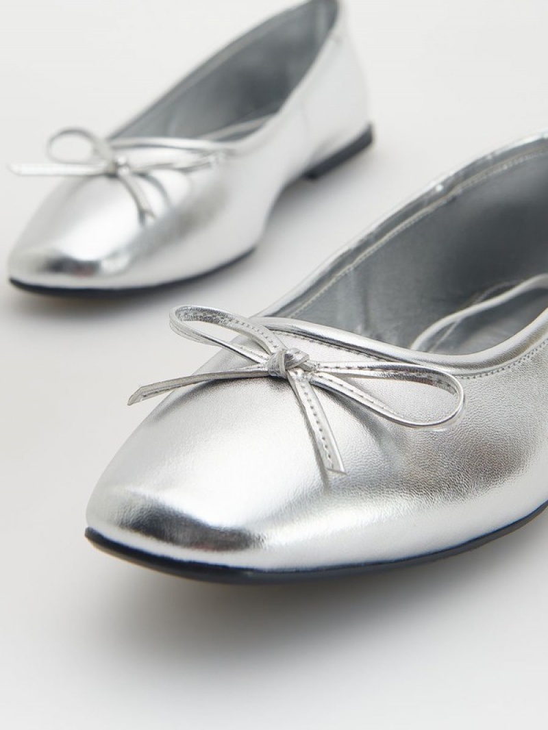 Reserved Metallic Natural Leder Ballerinas Halbschuhe Damen Silber | 5134-ZQSPH