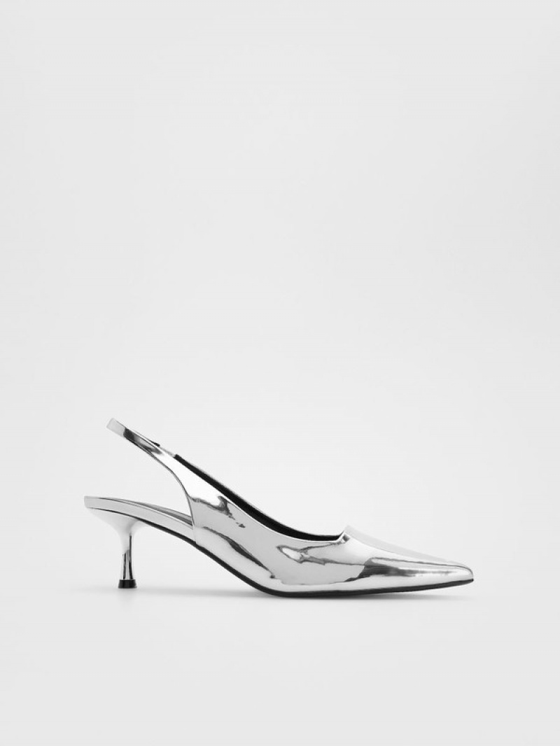 Reserved Metallised Slingback Pumps Hohe Schuhe Damen Silber | 0589-WUVXZ