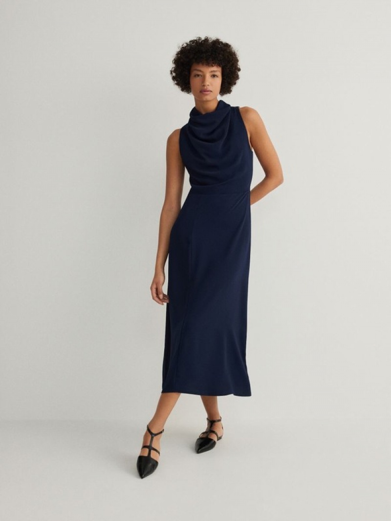 Reserved Midi Halter Kleid Damen Navy | 5306-NJUIC