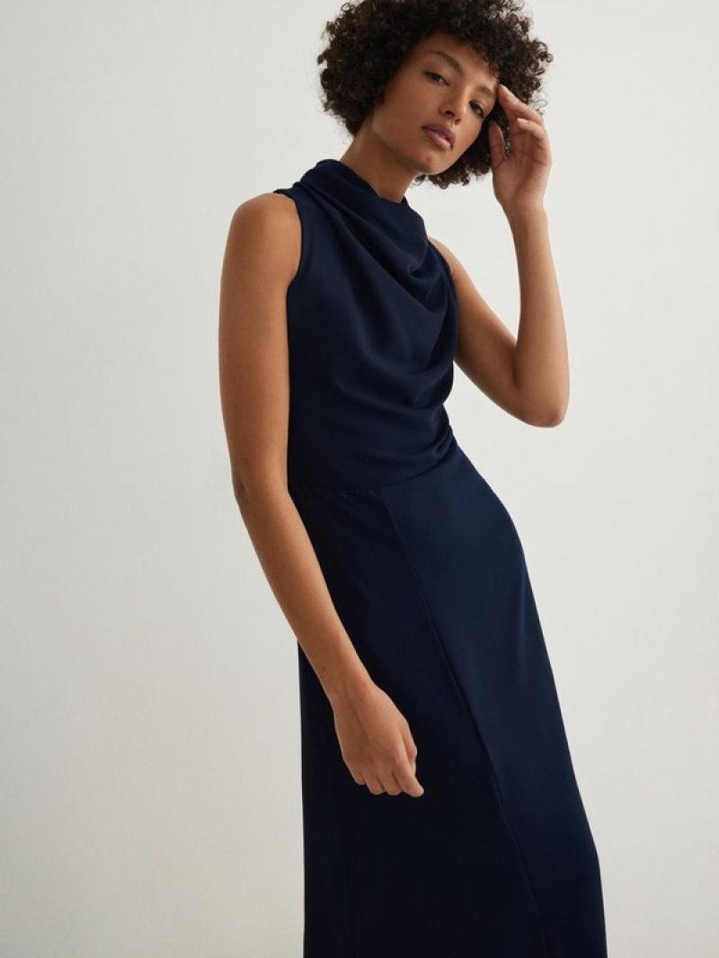 Reserved Midi Halter Kleid Damen Navy | 5306-NJUIC