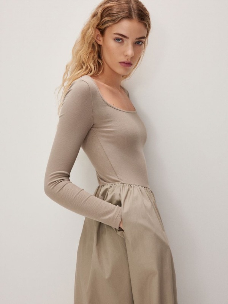 Reserved Midi Kleid Damen Beige | 1634-DXTJW