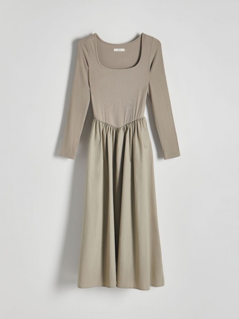 Reserved Midi Kleid Damen Beige | 1634-DXTJW