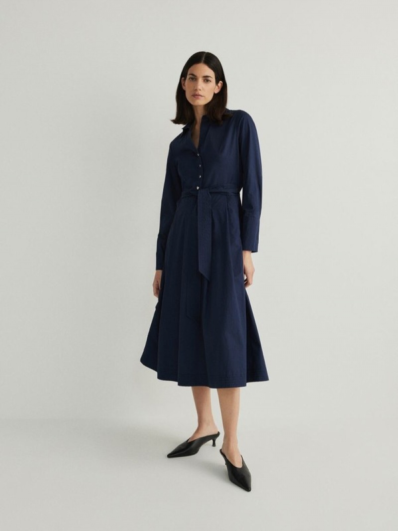 Reserved Midi Kleid Damen Navy | 9271-RXVQS