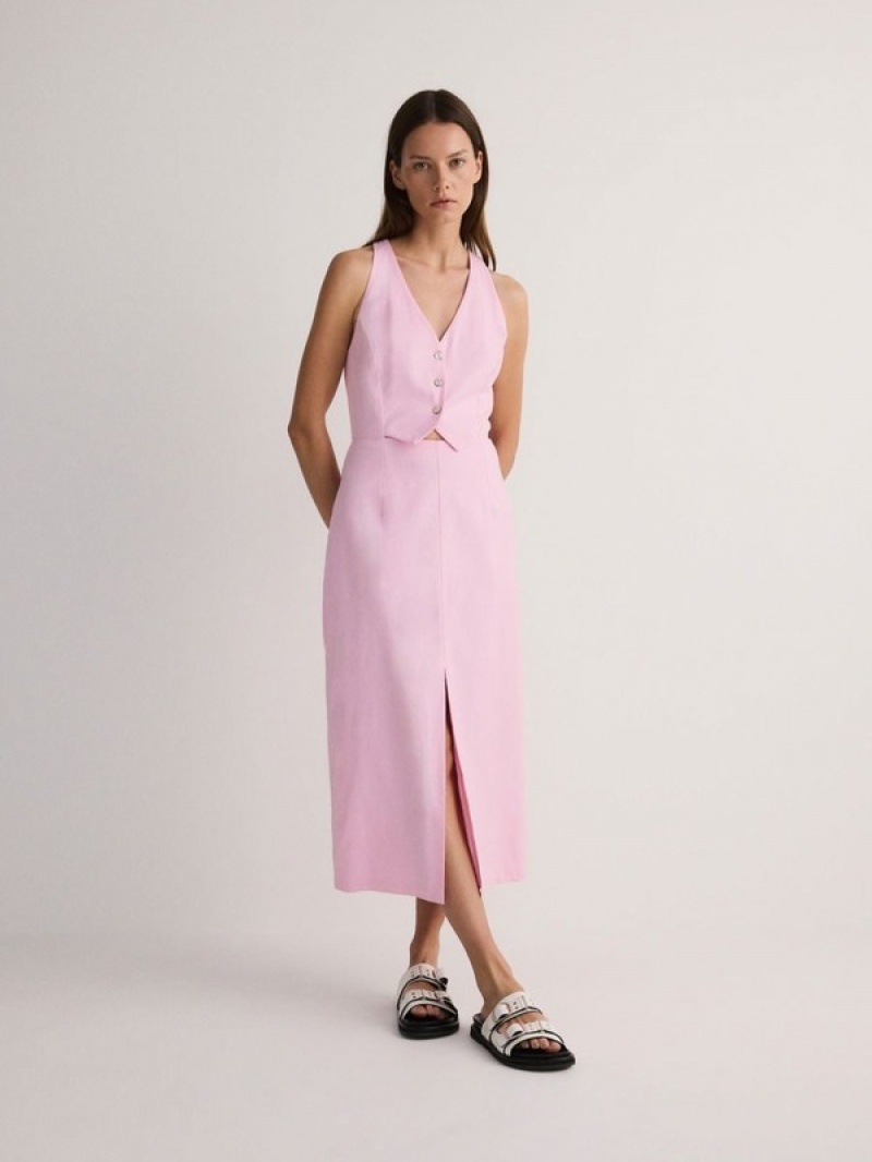 Reserved Midi Kleid Damen Rosa | 8096-JBTWG