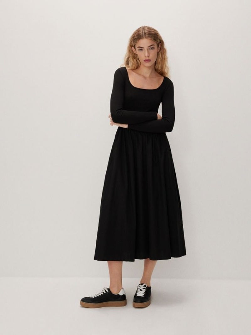 Reserved Midi Kleid Damen Schwarz | 2197-CGDHZ