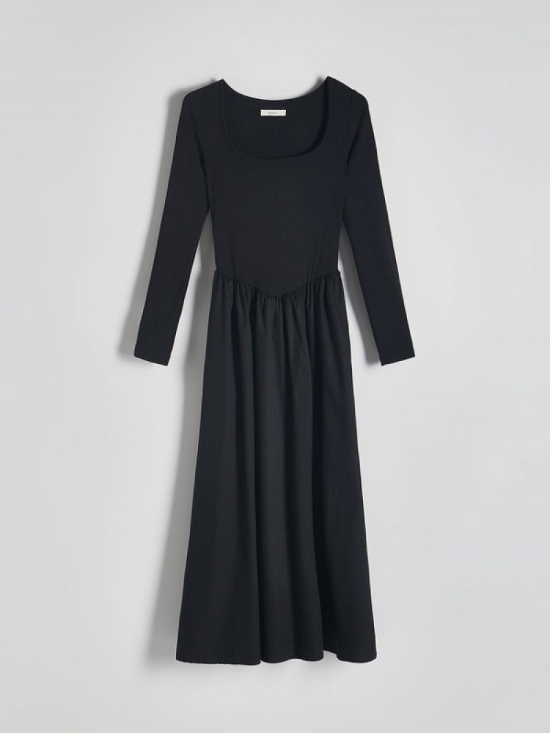 Reserved Midi Kleid Damen Schwarz | 2197-CGDHZ