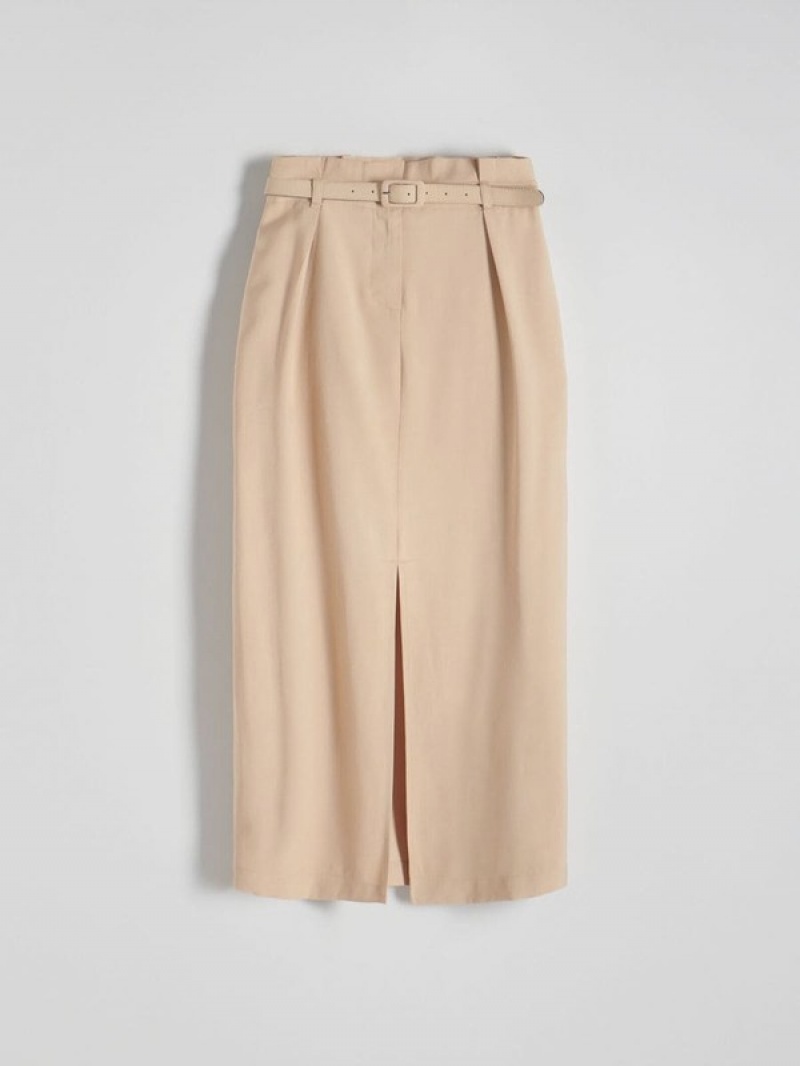 Reserved Midi With Röcke Damen Beige | 1345-WKHXE