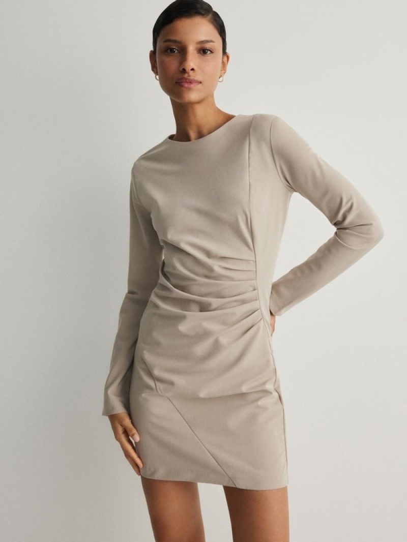 Reserved Minigathered Details Kleid Damen Beige | 4625-LGVQS