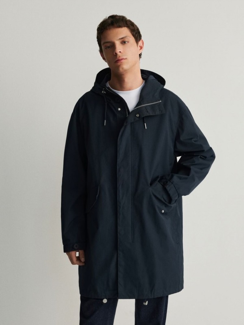 Reserved Mit Kapuze Parka Mäntel Herren Navy | 5409-PRLXM