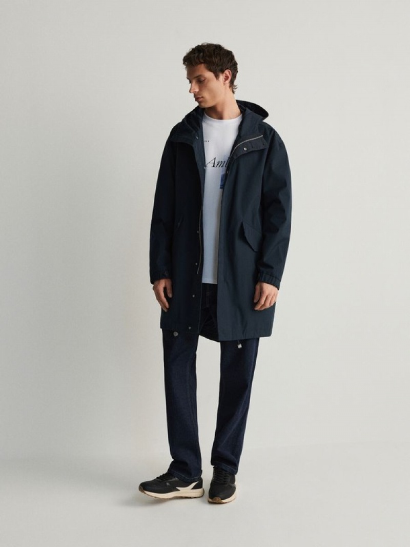 Reserved Mit Kapuze Parka Mäntel Herren Navy | 5409-PRLXM