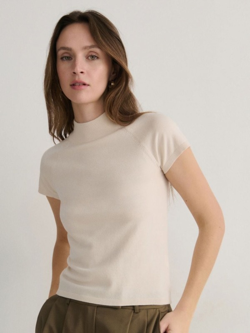 Reserved Mock Neck Pullover Damen Beige | 0143-QGWEI