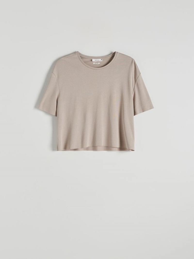 Reserved Modal Blend T-shirts Damen Kaffee | 9302-PZSEJ