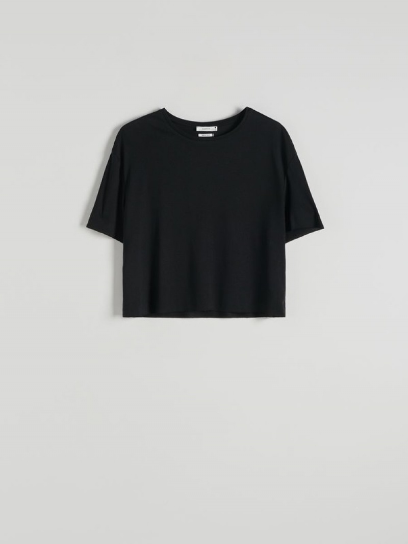 Reserved Modal Blend T-shirts Damen Schwarz | 2705-EZNVW