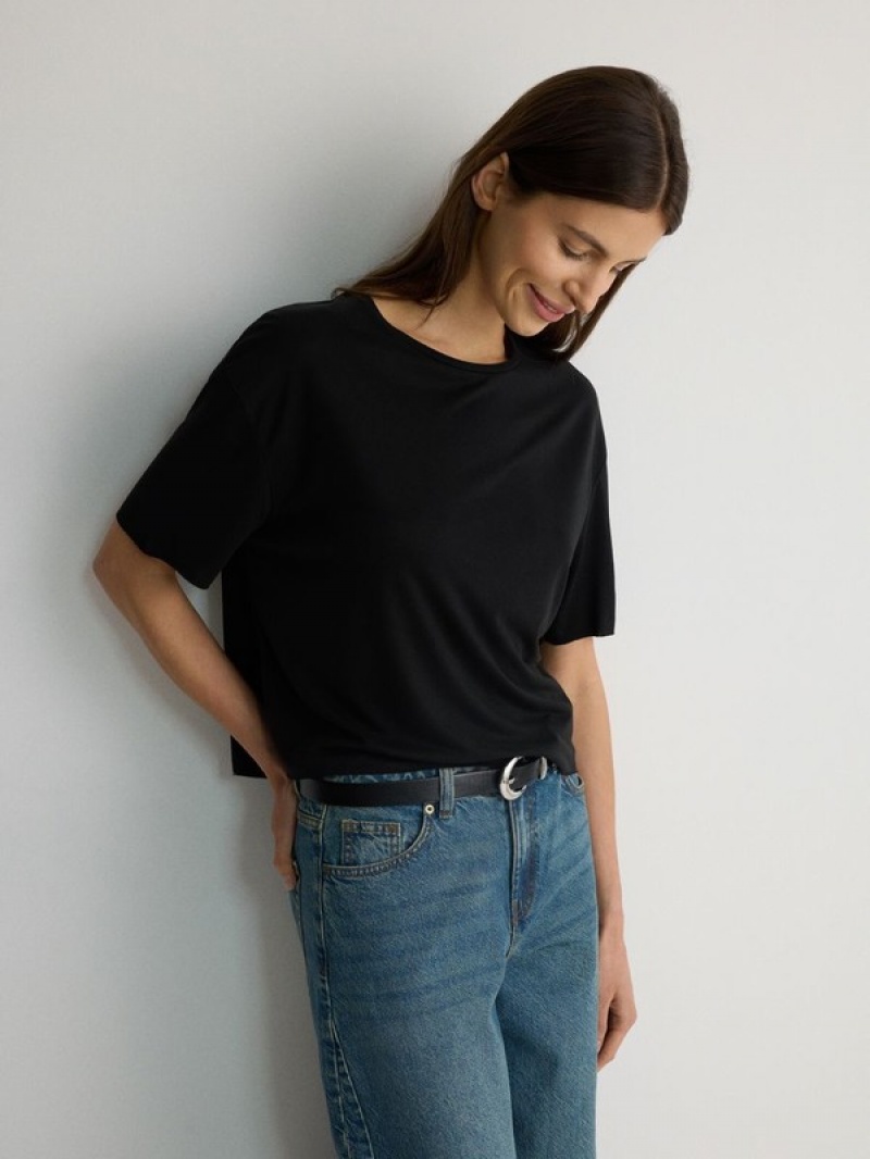 Reserved Modal Blend T-shirts Damen Schwarz | 2705-EZNVW