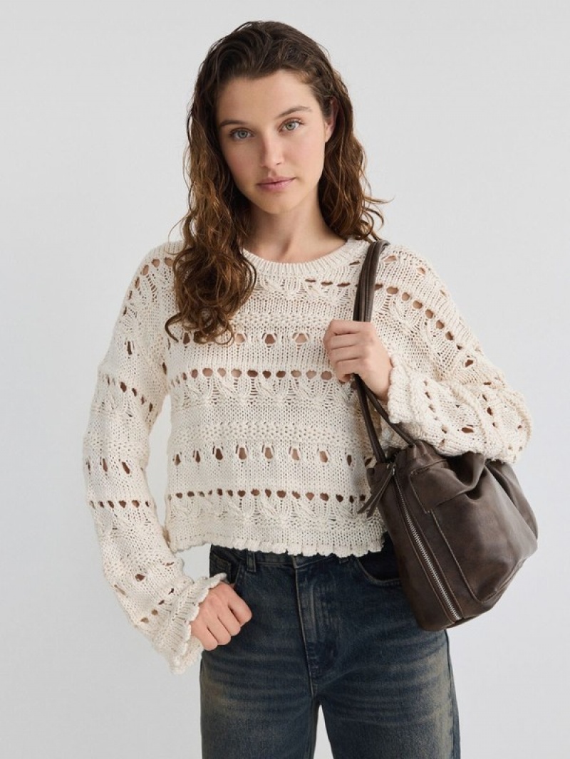 Reserved Openwork Knit Pullover Damen Beige | 6495-SHWTL