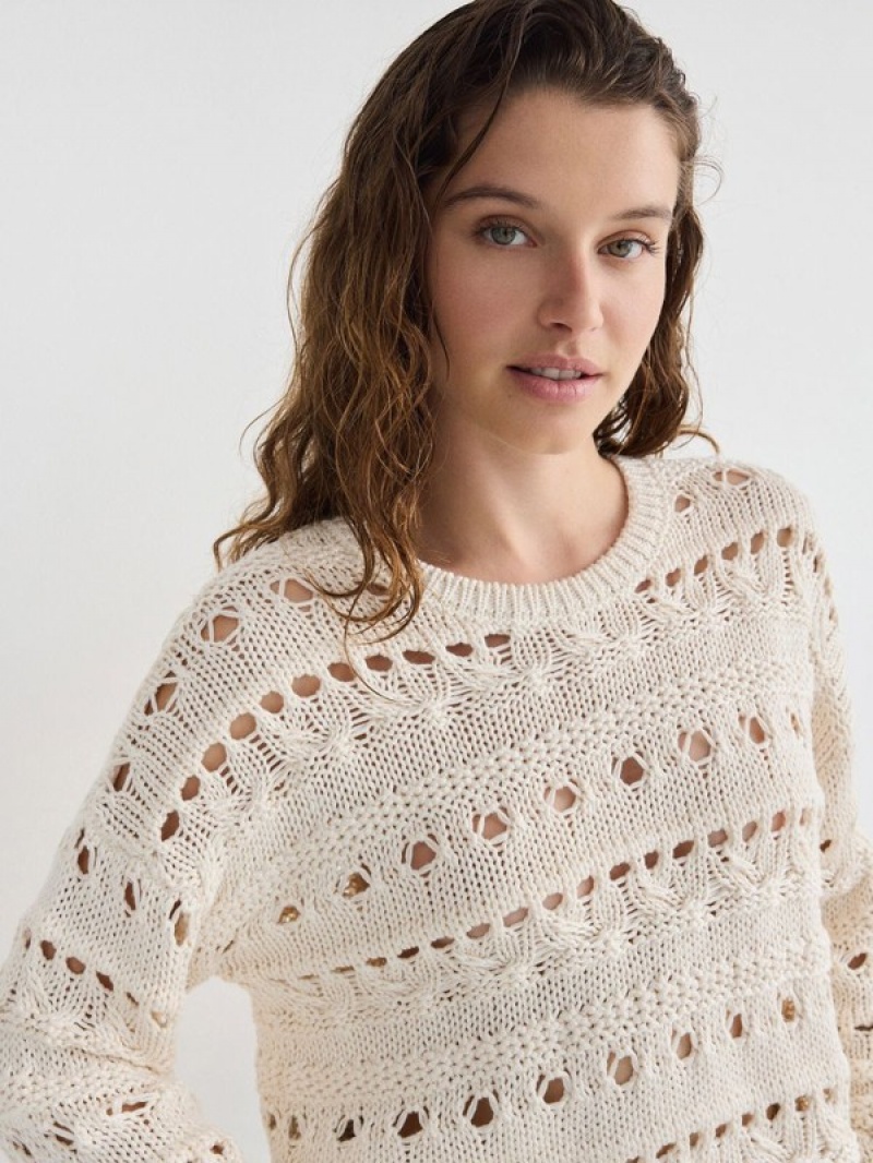 Reserved Openwork Knit Pullover Damen Beige | 6495-SHWTL